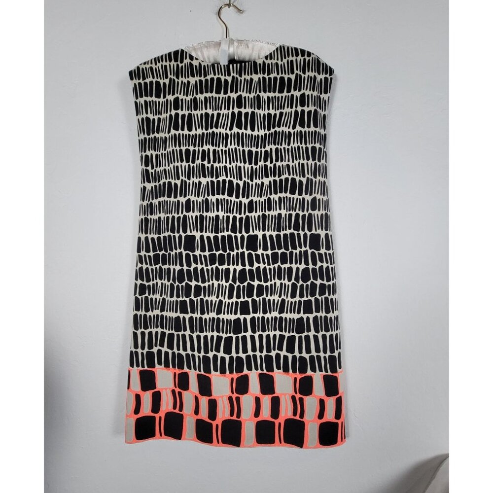 Ann Mashburn Womens XS Black Abstract Print Sleeveless Dress Neon Orange Accents